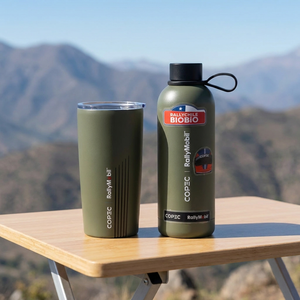Combo Mug Térmico Copec RallyMobil 580 ml Verde + Botella Térmica 500 ml Verde con Stickers