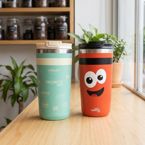 Combo 2 Mugs de Acero Pronto Copec 450 ml Verde Funny y Prontin Rojo