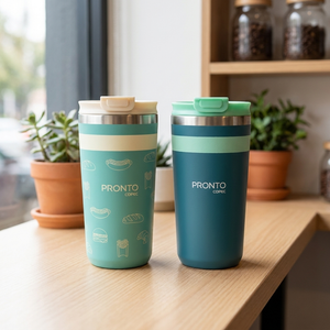 Combo 2 Mugs de Acero Pronto Copec 450 ml Verde Funny y Petróleo