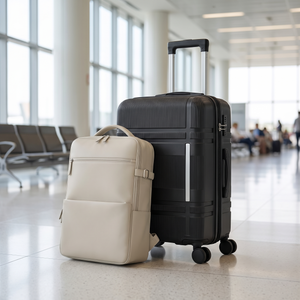 Combo Maleta de Cabina Premium 20" 40L Negro Marksman + Mochila de Viaje Viral 40L Expandible Premium Beige