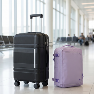 Combo Maleta de Cabina Premium 20" 40L Negro Marksman + Mochila de Viaje Viral Dakota 32L Expandible Lila Llaima