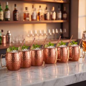 Combo 6 Mugs Moscow Mule 500 ml Recto Cobre Cuiner (3 Sets de 2)