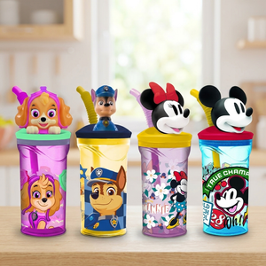 Combo 4 Toma Jugo Infantil con Figura 3D Paw Patrol, Minnie, Mickey