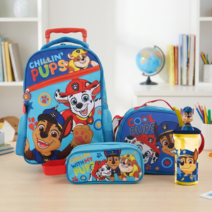 Combo Escolar Paw Patrol Boy: Set 3 Piezas con Ruedas + Toma Jugo 3D