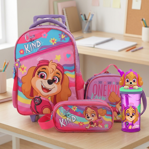 Combo Escolar Paw Patrol Girl: Set 3 Piezas con Ruedas + Toma Jugo 3D