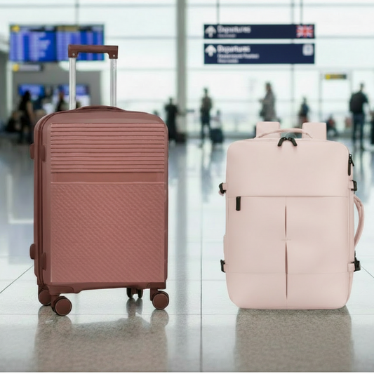 Combo Maleta (S) Rosado Oscuro y Mochila Viaje Viral Cabina 36L Pink