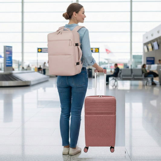 Combo PINK: Maleta Cabina y Mochila Viaje Viral Cabina 40L. Rosado