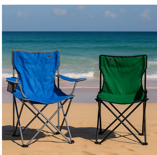 Combo 2 Silla Camping, 50% Off. 1 Azul con apoyabrazos y 1 Verde