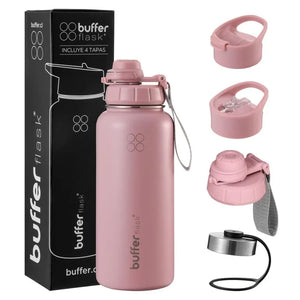 Botella Térmica Buffer Acero Inoxidable 950ml +4 Tapas Rosado