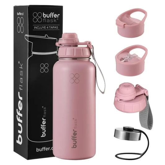 Botella Térmica Buffer Acero Inoxidable 950ml +4 Tapas Rosado