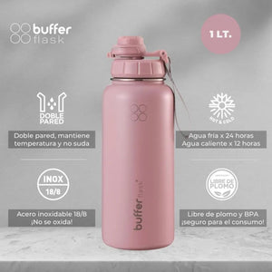 Botella Térmica Buffer Acero Inoxidable 950ml +4 Tapas Rosado