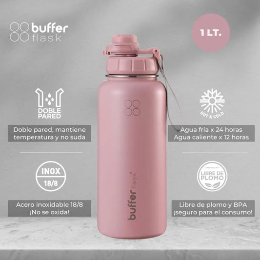 Botella Térmica Buffer Acero Inoxidable 950ml +4 Tapas Rosado