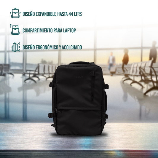 Mochila de Viaje Viral (Cabina Avión). Expandible hasta 44 L. BLACK
