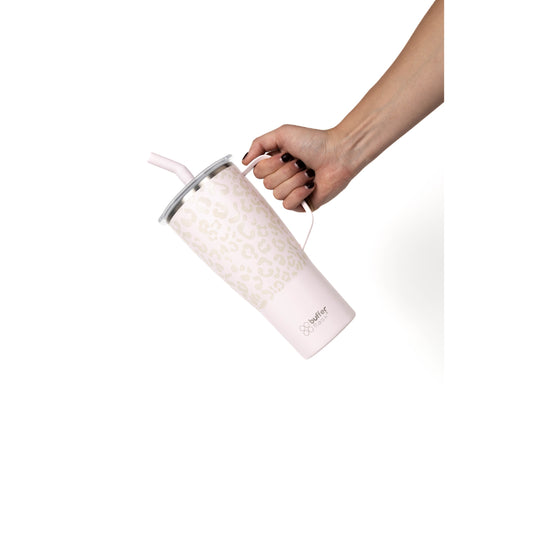 Mug Vaso Térmico Buffer Roques 1Lt + 2 Tapas Pinky Leopardo