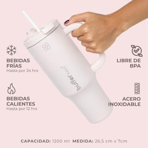 Botella Termica Mug Buffer Bora Bora 1,2Lt Frio y Calor Pinky 3 tapas