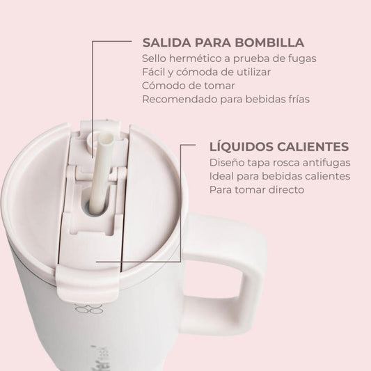 Botella Termica Mug Buffer Bora Bora 1,2Lt Frio y Calor Pinky 3 tapas