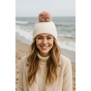 Gorro de punto Blanco con accesorio Pompón Intercambiable