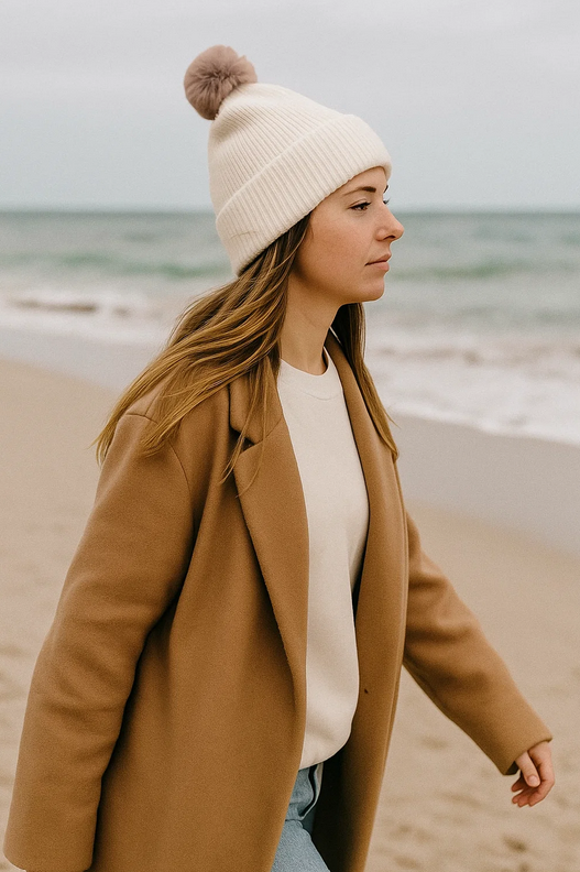 Gorro de punto Blanco con accesorio Pompón Intercambiable