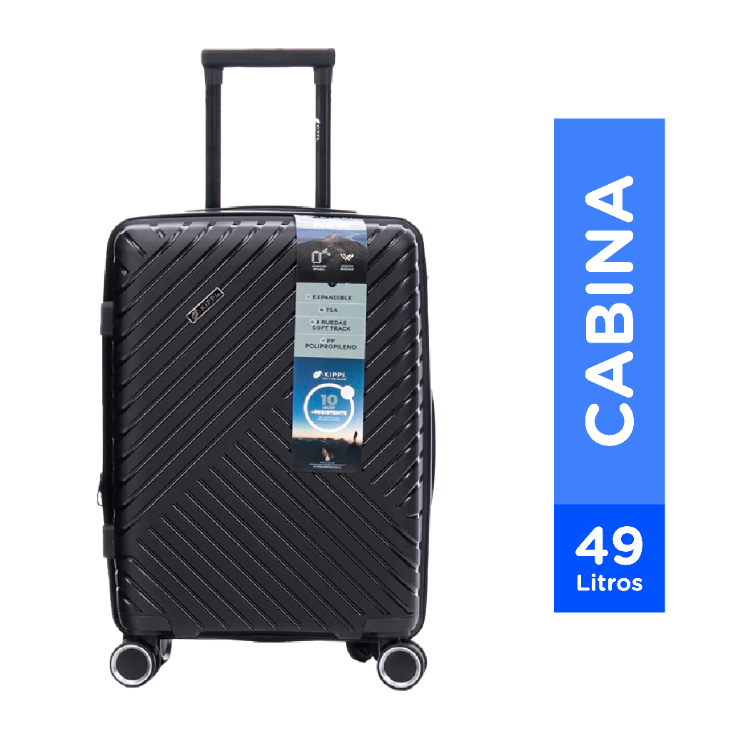 Maleta Kippi Cabina (S) Rígida Ultra Resistente y Expandible Negro
