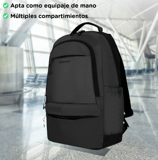 Combo Mochila Saxoline Cardiff Black + Mouse Inalámbrico + Audífonos Bluetooth