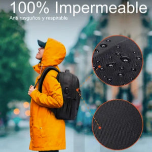 Mochila Viaje apto cabina. 25L Impermeable. Antirrobo Negro