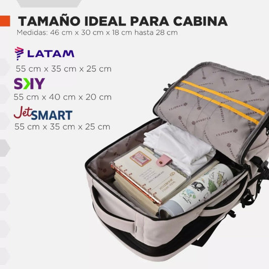 Mochila De Viaje Viral (Cabina Avión). Resistente al Agua. 40L Hardley, Premium Beige
