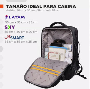 Mochila de Viaje Viral (Cabina Avión). Hardley 40L Balistica + Usb Black