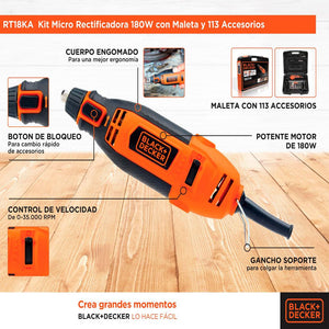 Kit Minitorno 180W con 113 Accesorios Black and Decker