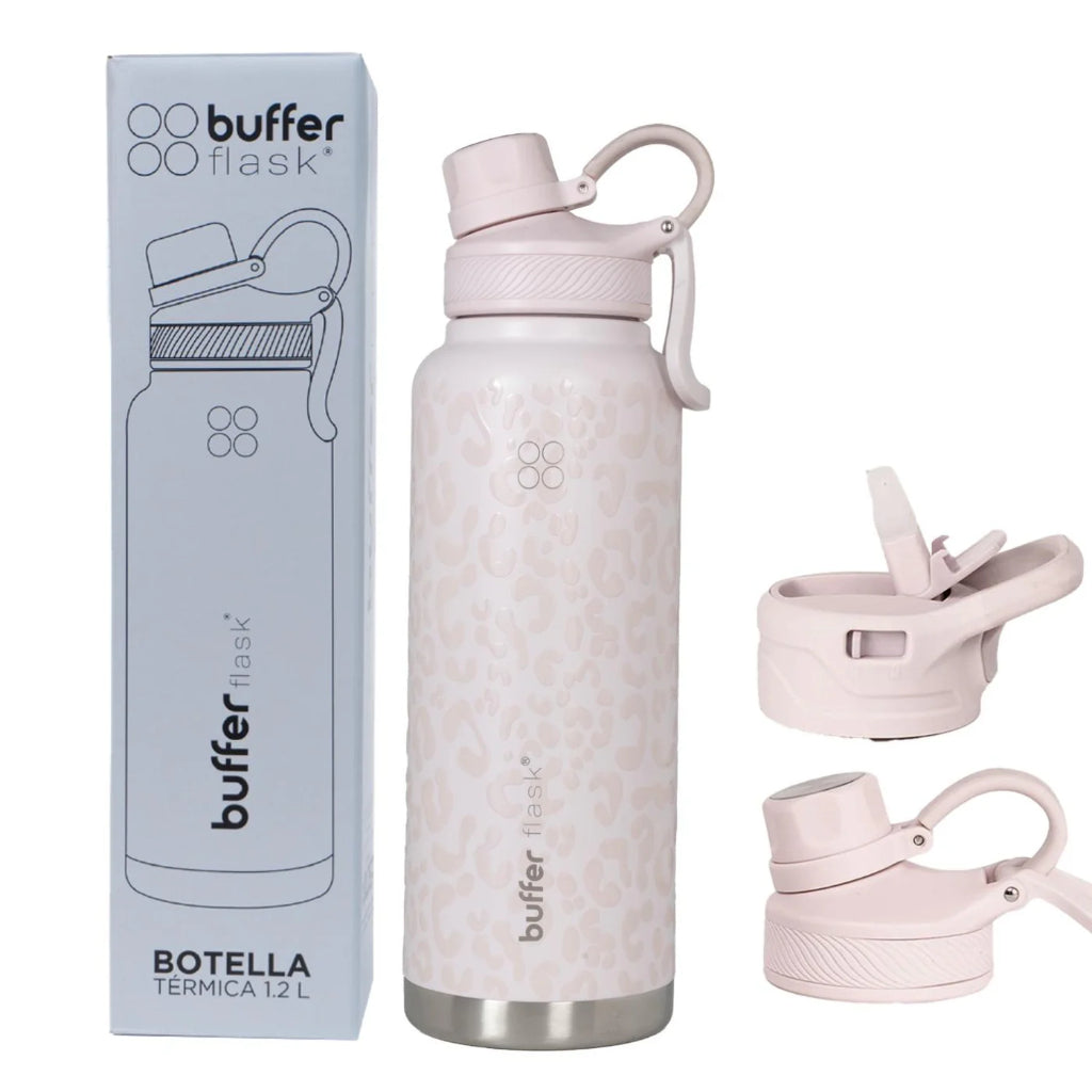 Botella Agua Térmica Buffer Paine 1,2Lt + 2 Tapas Pinky Leopardo