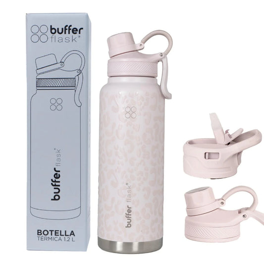 Botella Agua Térmica Buffer Paine 1,2Lt  + 2 Tapas Pinky Leopardo
