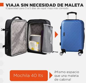 Mochila de Viaje Viral Cabina 40L. Resistente al agua. Hardley Viator. Balistica + Usb