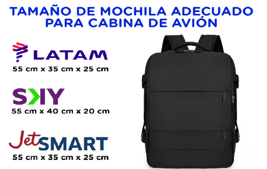 Mochila Viaje Viral (Cabina Avión) Expandible 40L. Negro.