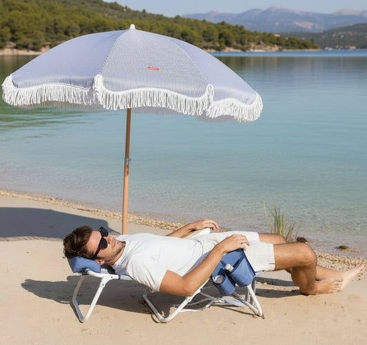 Silla Playa Premium:  180° Flat, Reclinable con almohadilla
