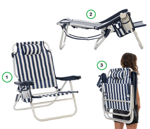 Silla Playa Premium:  180° Flat, Reclinable con almohadilla