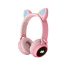 Audífonos inalámbricos orejas de gato con luces rosado